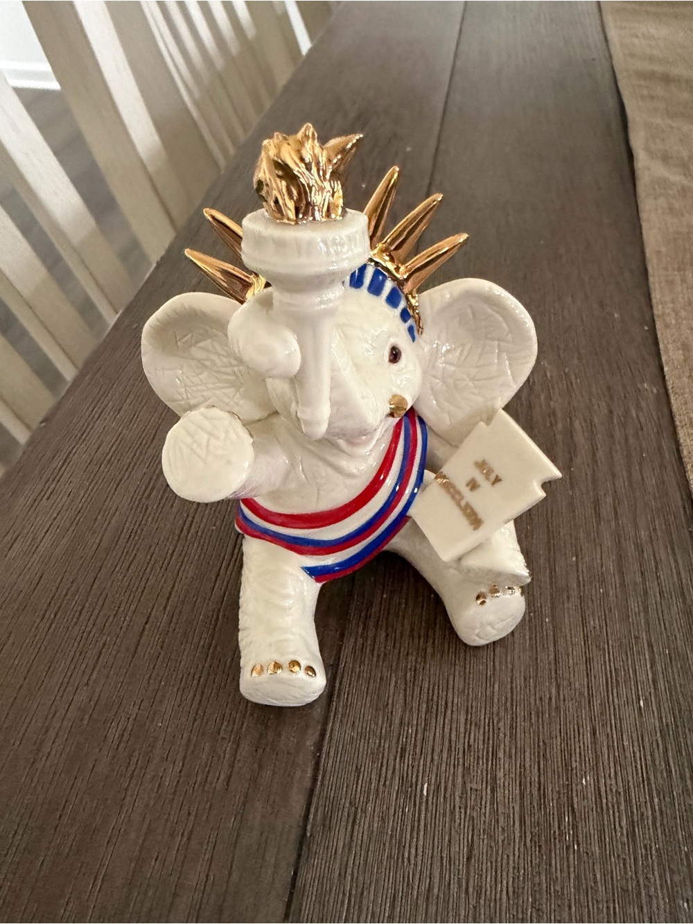 Lenox White Elephant Figurine with Red and Blue Sash and Gold Accents